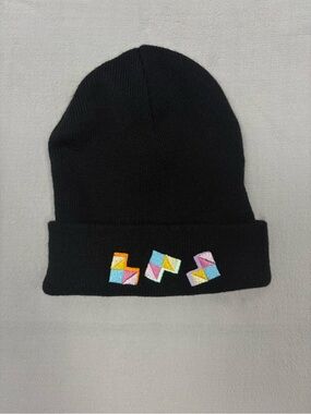 Apollo USA Black Knit Beanie Colorful Embroidered Logo